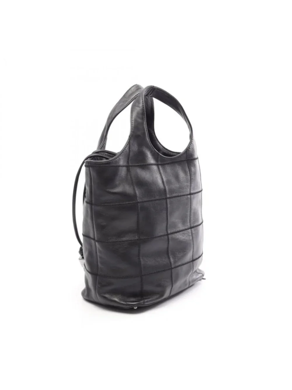 Chanel Handbag Chocolate Bar Drawstring Fringe Black Leather